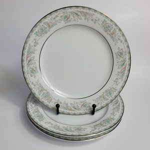 THREE Noritake Belmont Salad Plates Blue Gray Scrolls & Flowers #5609